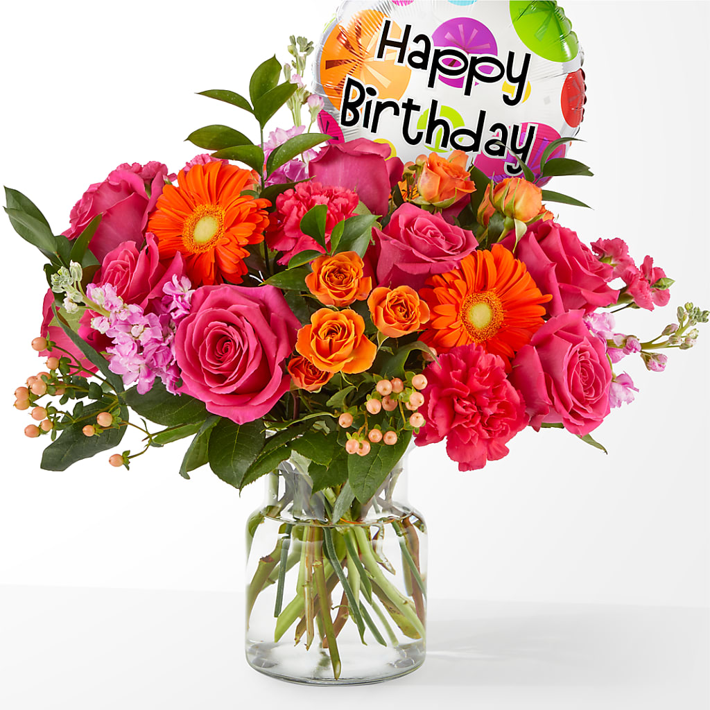 Fiesta Bouquet with Birthday Balloon – KILBY'S FLORIST, Kannapolis NC