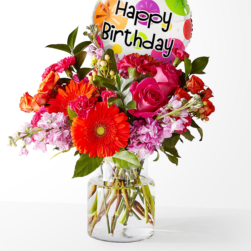 Fiesta Bouquet with Birthday Balloon – KILBY'S FLORIST, Kannapolis NC