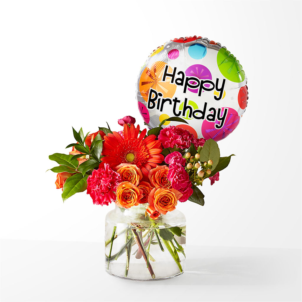 Fiesta Bouquet with Birthday Balloon – KILBY'S FLORIST, Kannapolis NC